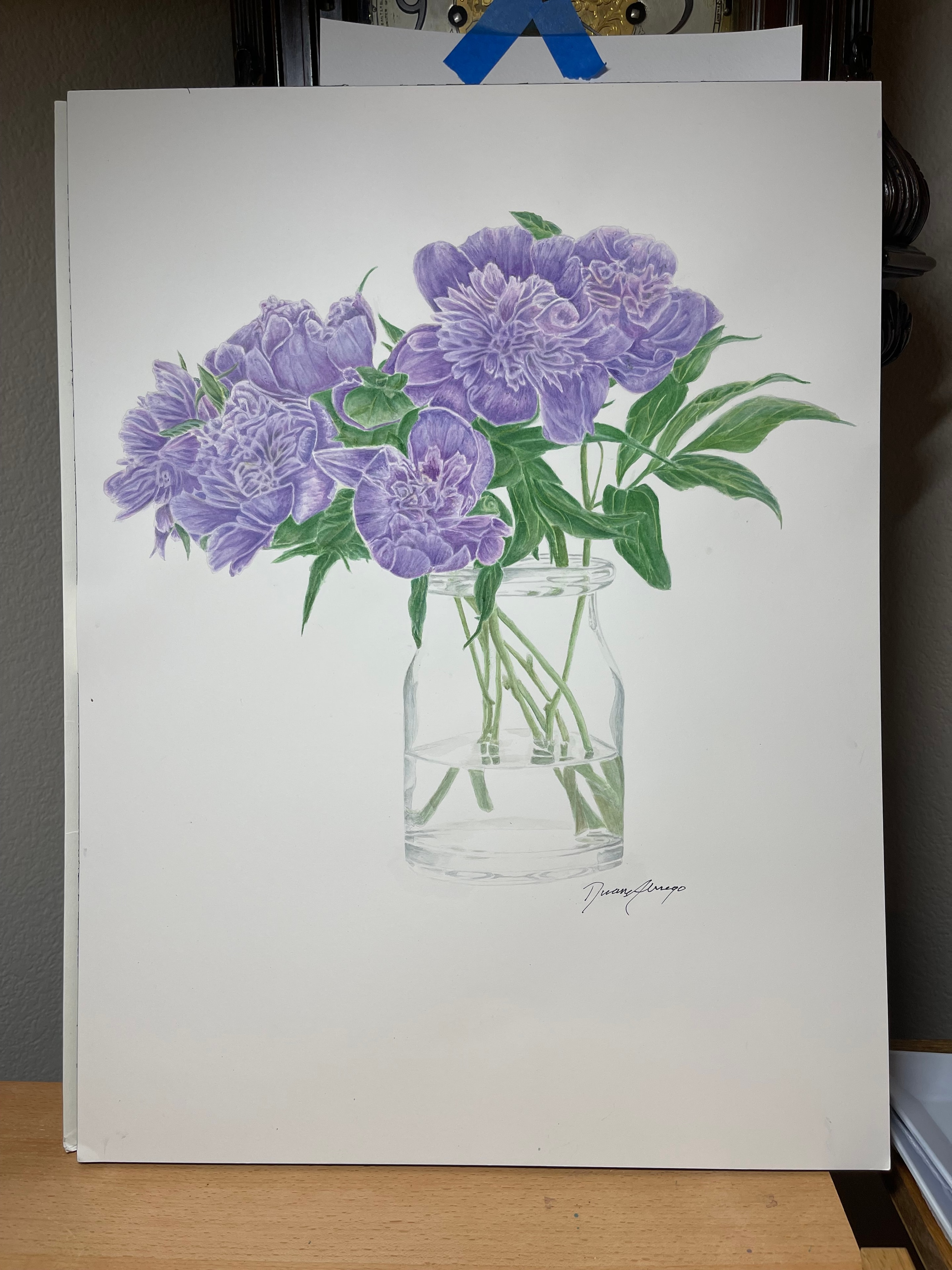 Purple Peonies in Glass Jar